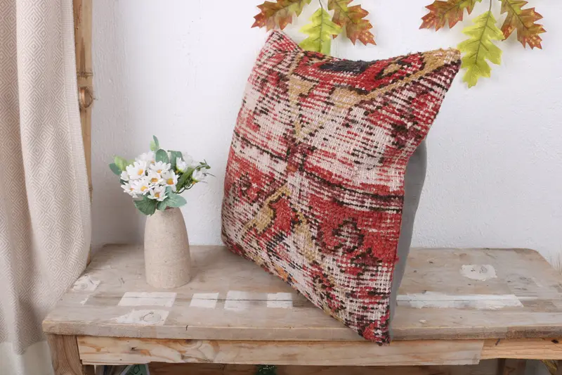 Gift Pillow, 16x16 Red Pillow Sham, Kilim Pillow, Crochet Pattern Pillow Case, Handmade Kilim Cushion, Cushion Case, Aesthetic Pillow - 4