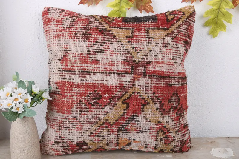 Gift Pillow, 16x16 Red Pillow Sham, Kilim Pillow, Crochet Pattern Pillow Case, Handmade Kilim Cushion, Cushion Case, Aesthetic Pillow - 2
