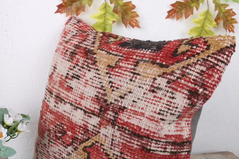 Gift Pillow, 16x16 Red Pillow Sham, Kilim Pillow, Crochet Pattern Pillow Case, Handmade Kilim Cushion, Cushion Case, Aesthetic Pillow - 5
