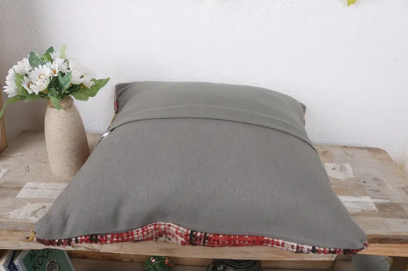 Gift Pillow, 16x16 Red Pillow Sham, Kilim Pillow, Crochet Pattern Pillow Case, Handmade Kilim Cushion, Cushion Case, Aesthetic Pillow - 7