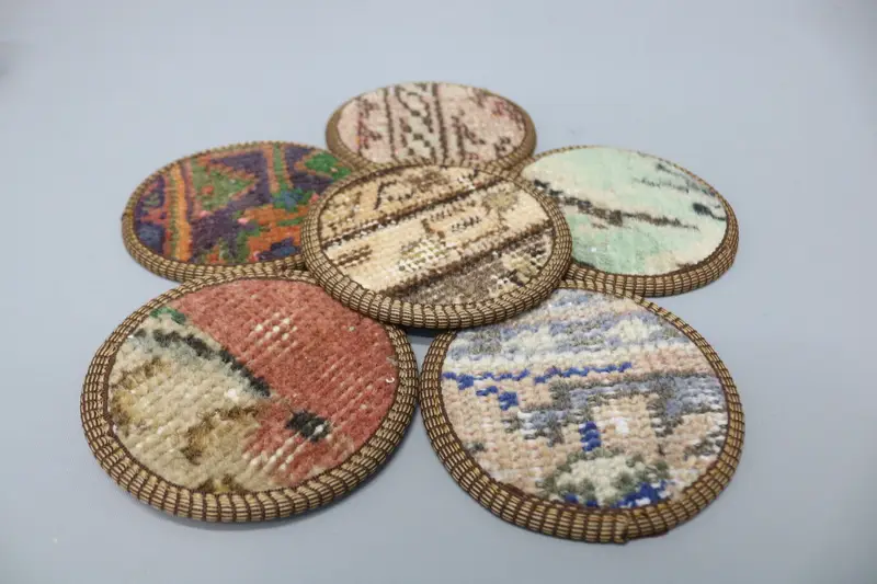 Bohemian Round Coaster, Red and Bronze Non-Slip Pad