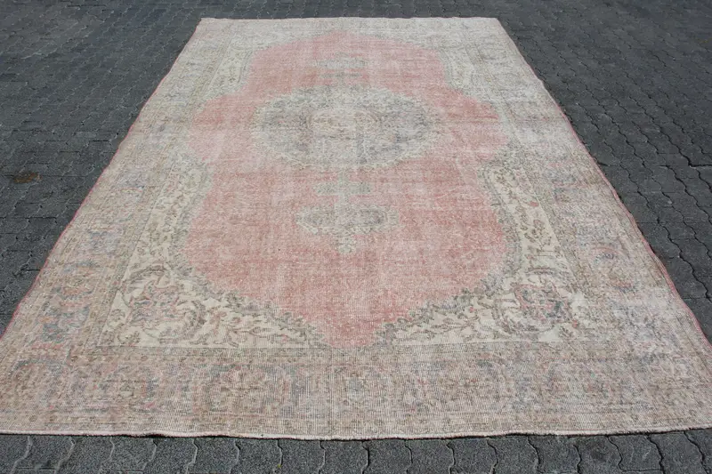 7.3x11.5 ft Vintage Halı, Türk Boy Halı, Kırmızı Mavi Puantiyeli Halı - 1