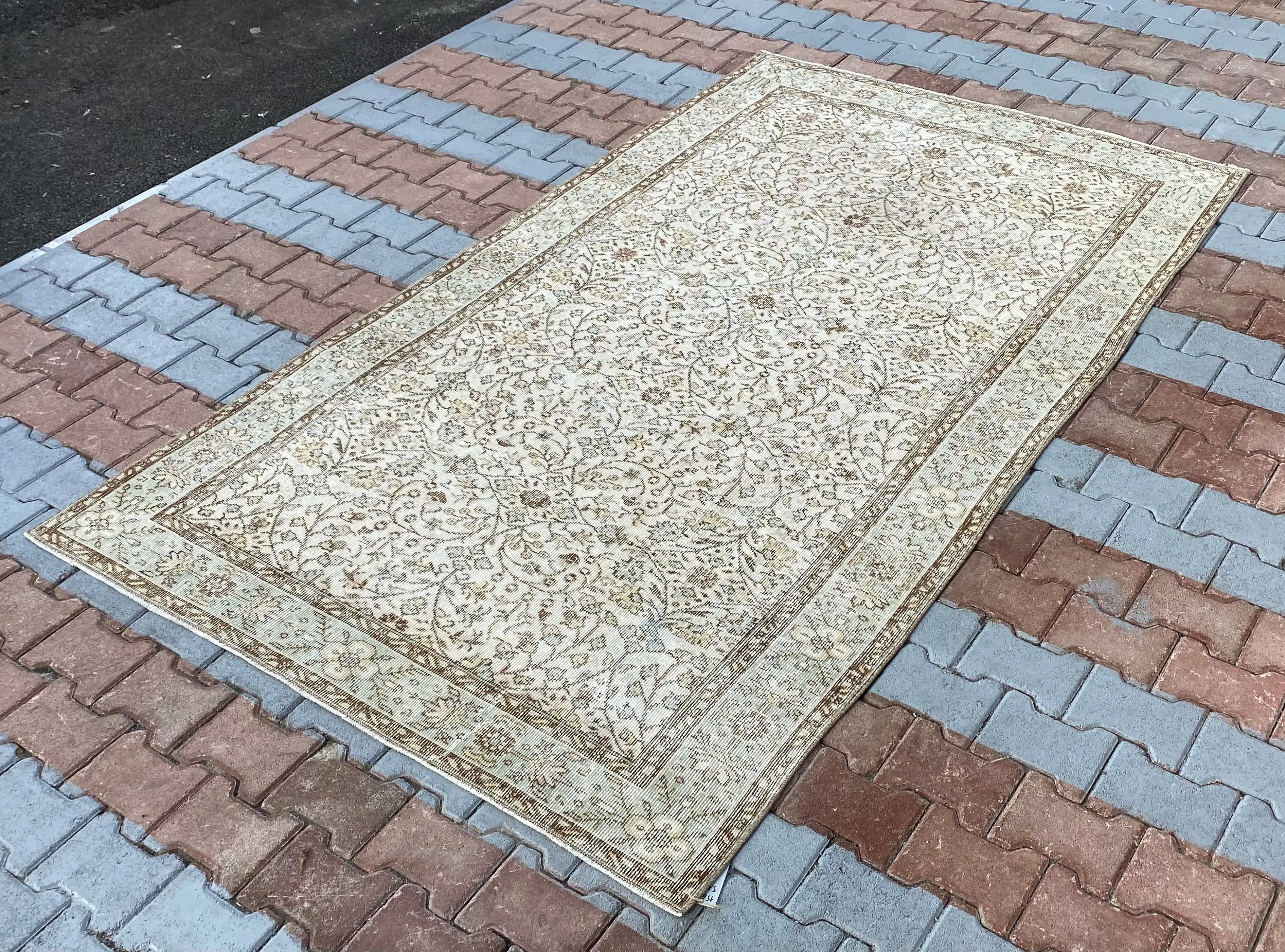 5,1x8,7 ft Vintage Teppich, türkischer Teppich, brauner Wollteppich mit Blumenmuster - 1