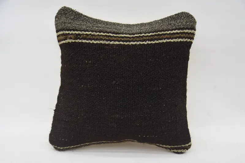 Wedding Gift Vintage Striped Cushion Cover, 12x12 inch Antique Brown Coastal Euro Sham - 1