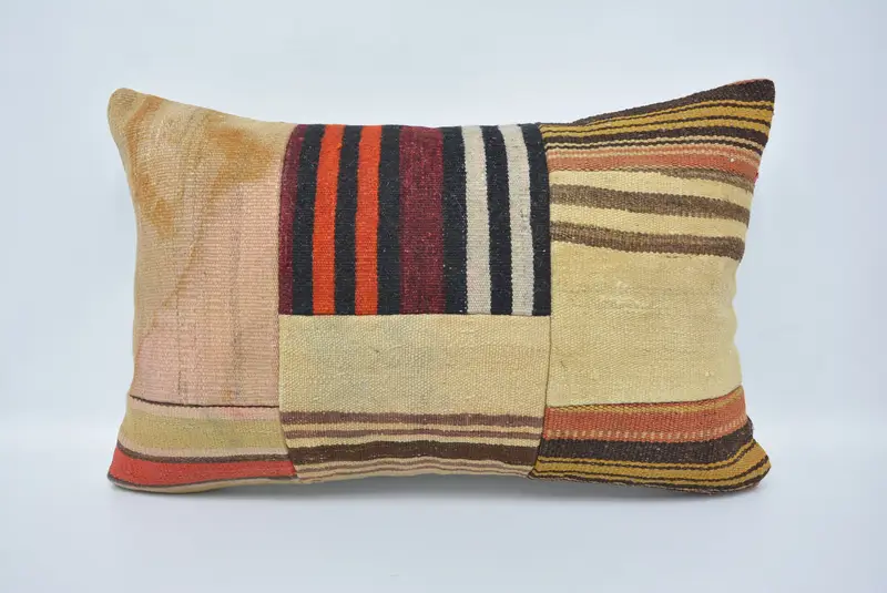 Boho Pillow, Rustic Cushion Cover, Sofa Bolster Pillow, Pillow Cover, Turkish Kilim Pillow, Toss Cushion, Pillow for Couch, 16x24 Beige Pillow - 1