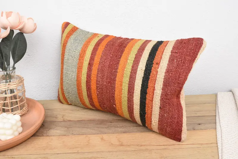 Pillow for Couch, Vintage Kilim Throw Pillow, Cushion, Vintage Kilim Pillow Cushion Case, 12x20 Red Pillow Sham, Kilim Cushion Sham - 4