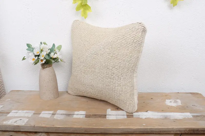 12x12 Beige Pillow Case, Ethnical Kilim Rug Pillow, Pillow Case, Boho Pillow Sham Cover, Antique Pillows, Christmas Pillow Cover - 4