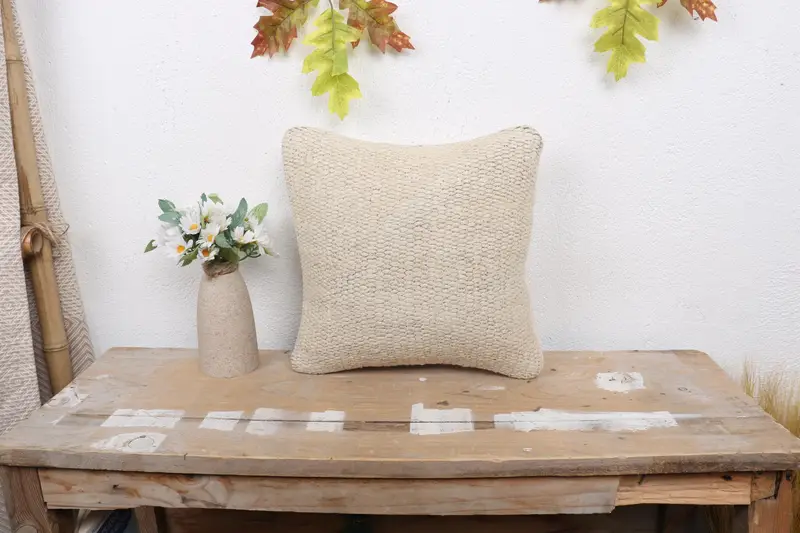 12x12 Beige Pillow Case, Ethnical Kilim Rug Pillow, Pillow Case, Boho Pillow Sham Cover, Antique Pillows, Christmas Pillow Cover - 1