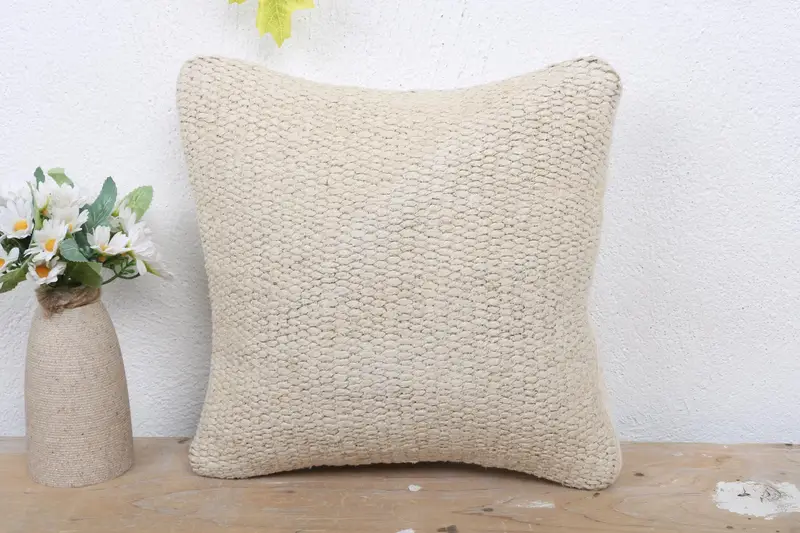 12x12 Beige Pillow Case, Ethnical Kilim Rug Pillow, Pillow Case, Boho Pillow Sham Cover, Antique Pillows, Christmas Pillow Cover - 2
