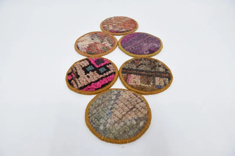 Rustic Ethnic Pad Coaster, Pink and Brown Washable Coaster