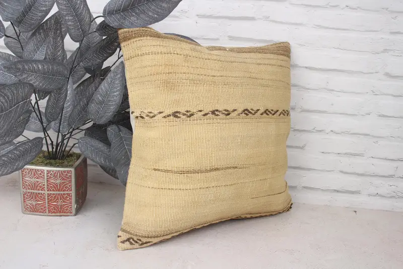 Kilim Cushion Sham, Comfy Throw Pillow Sham, Cushion Cover, Vintage Pillow, 18x18 Beige Pillow Sham, Handmade Kilim Cushion, Pattern Throw Cushion - 3