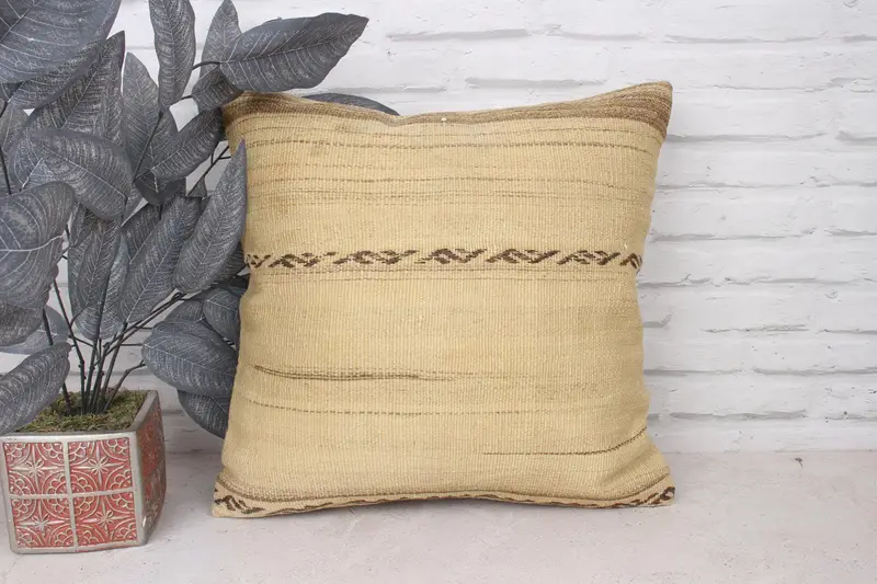Kilim Cushion Sham, Comfy Throw Pillow Sham, Cushion Cover, Vintage Pillow, 18x18 Beige Pillow Sham, Handmade Kilim Cushion, Pattern Throw Cushion - 1