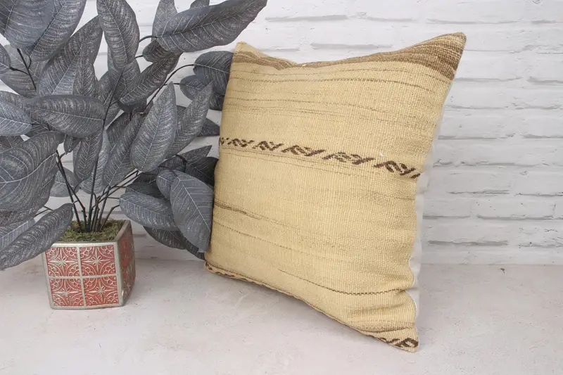 Kilim Cushion Sham, Comfy Throw Pillow Sham, Cushion Cover, Vintage Pillow, 18x18 Beige Pillow Sham, Handmade Kilim Cushion, Pattern Throw Cushion - 4