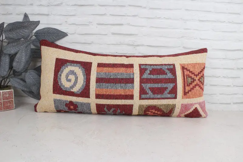 16x36 Beige Cushion Cover, Handwoven Pillow, Pillow for Sofa, Vintage Kilim Pillow, Cotton Cushion, Cushion Cover, Turkish Kilim Pillow - 1