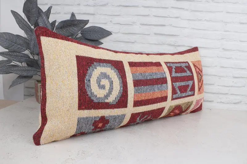 16x36 Beige Cushion Cover, Handwoven Pillow, Pillow for Sofa, Vintage Kilim Pillow, Cotton Cushion, Cushion Cover, Turkish Kilim Pillow - 3