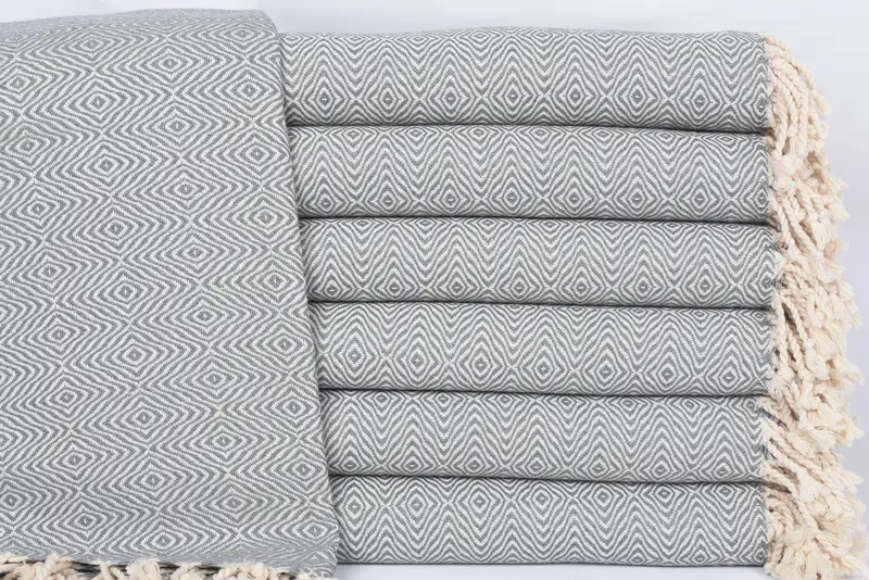 Personalized Turkish Cotton Dark Gray Zigzag Diamond Towel, 70x40 Inches
