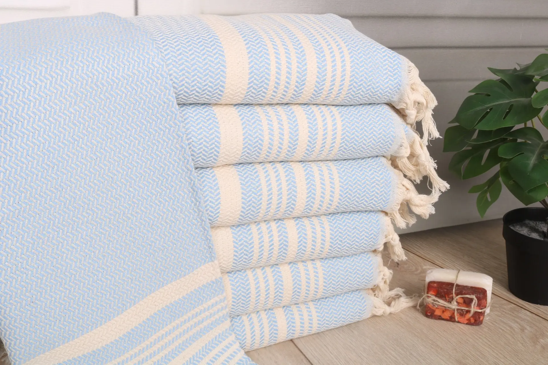 Personalized Dish Towel Striped Tea Towel Baby Blue 18x40 Inches - 1