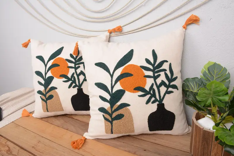 Almohada de lanzamiento bordada del suroeste hecha a mano, cojín vintage