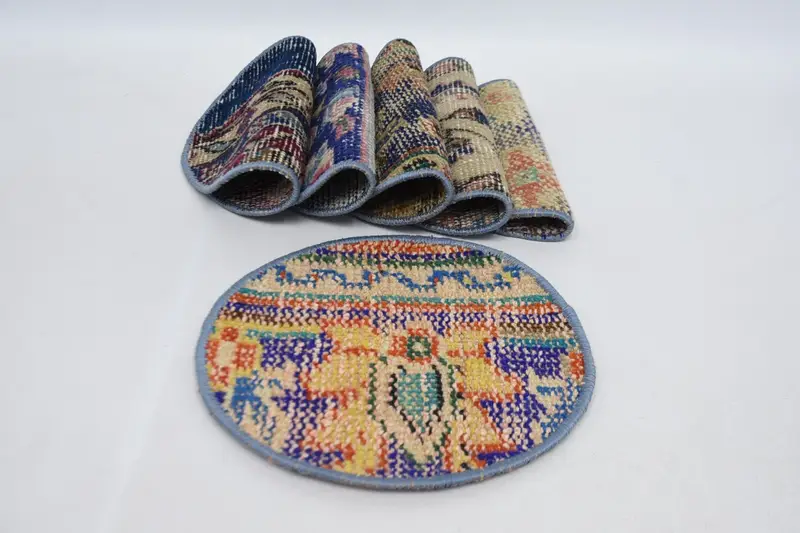 Mantel individual bohemio azul y beige, mantel individual bohemio de 25 pulgadas de ancho