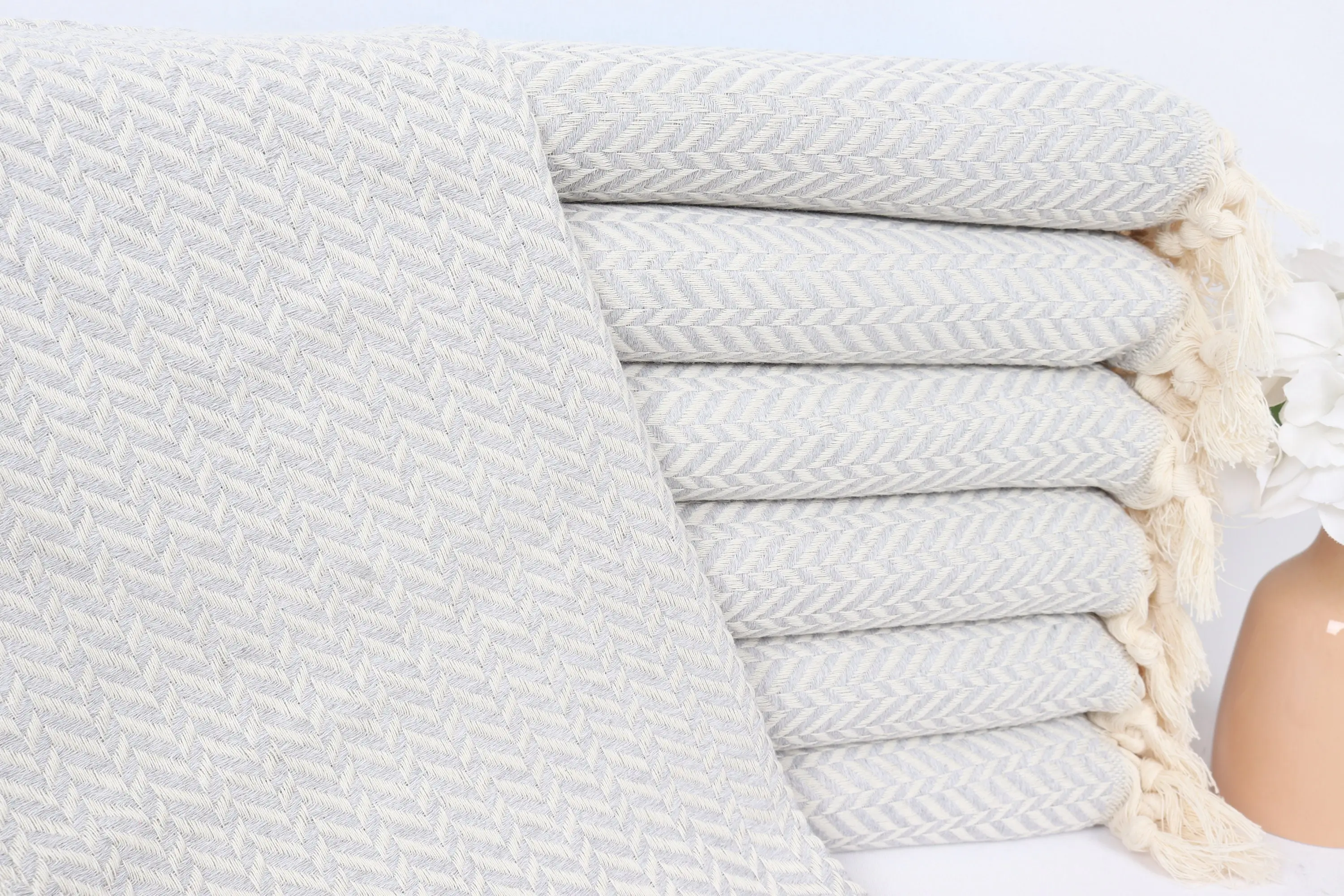 Light Gray Cotton Hand Towel Personalized, Chevron, 18x36 Inches - 1