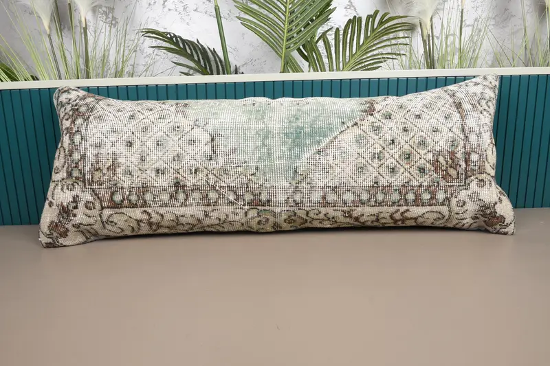 Nakışlı Güneybatı Bej & Kahverengi Yastık, 16x42 Vintage Kırlent