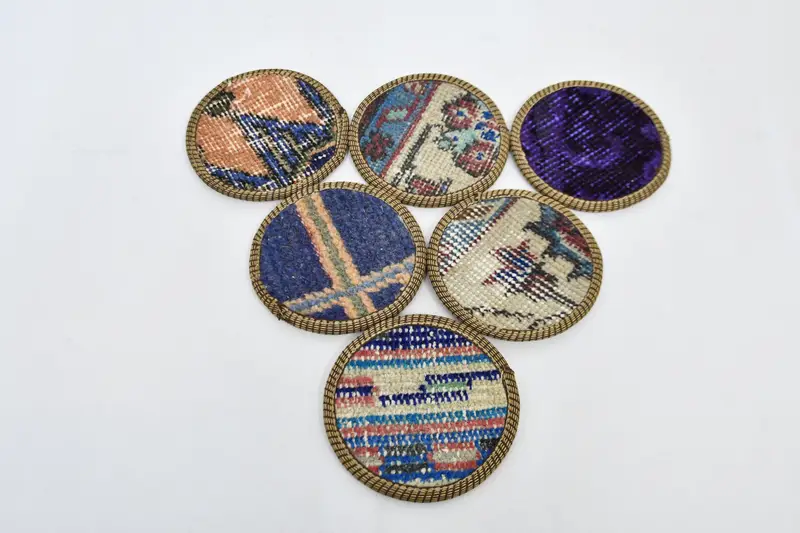Mavi ve Bej Dokuma Bardak Altlıkları, Benzersiz Etnik Kilim Bardak Altlıkları