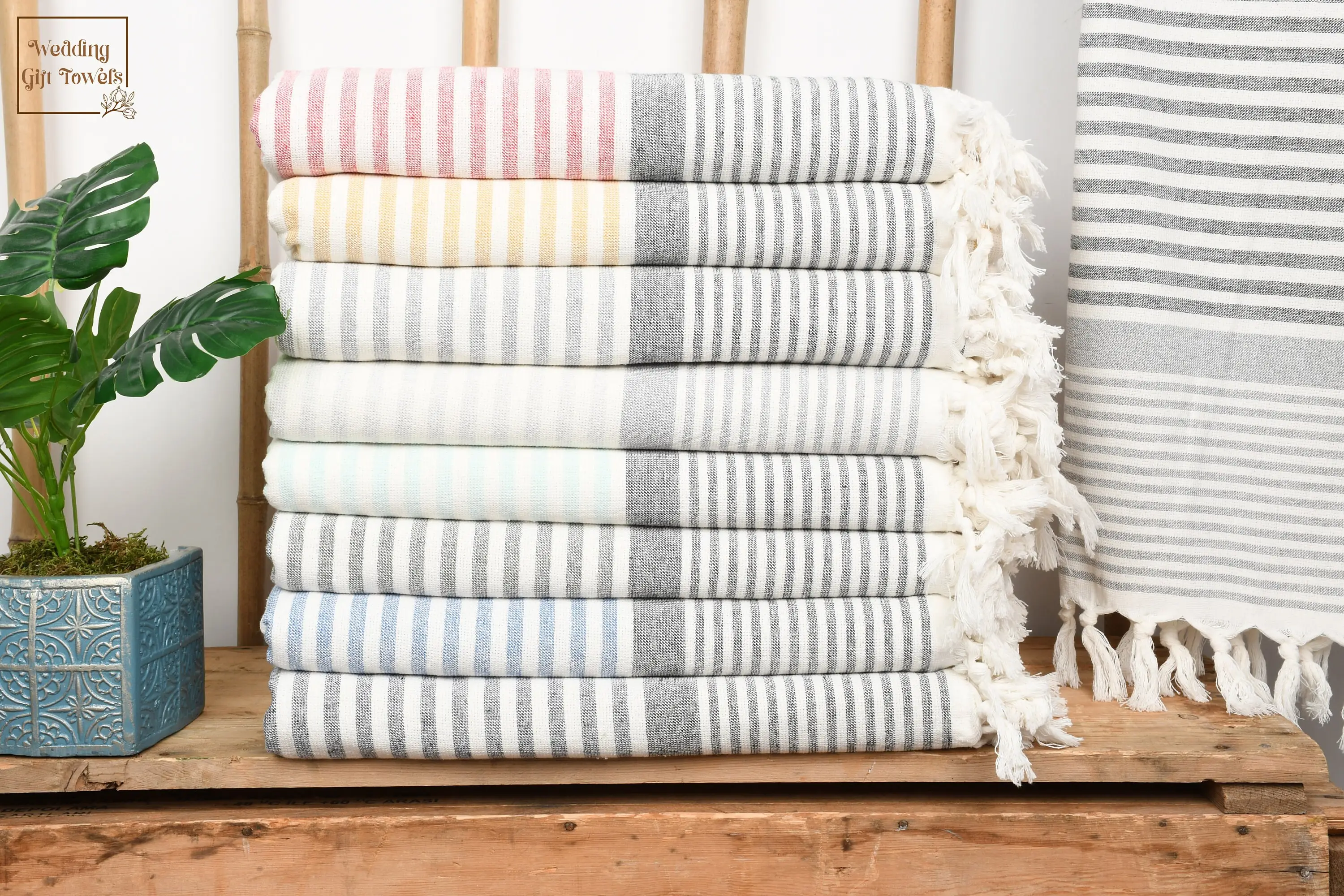 Wedding Gifts Towel, Personalized Turkish Cotton Striped, Beige, 67x40 Inches - 1