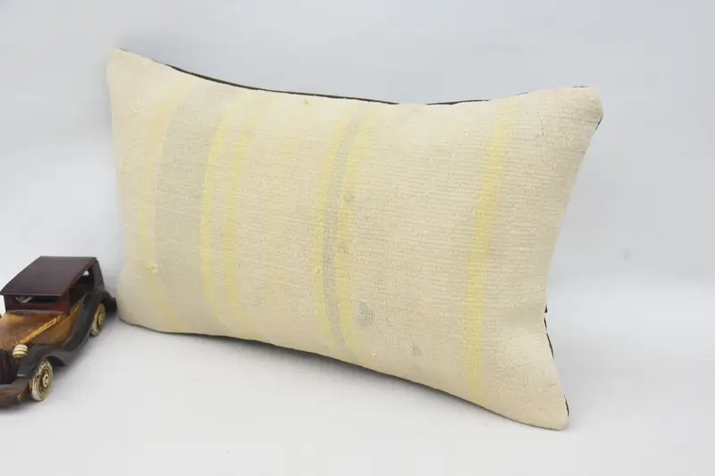 Pillow Case, Vintage Kilim Throw Pillow, 12x20 Beige Cushion Case, Ethnic Pillow Cover, Kilim Pillow Cover, Boho Pillow, Natural Pillow Cover - 3