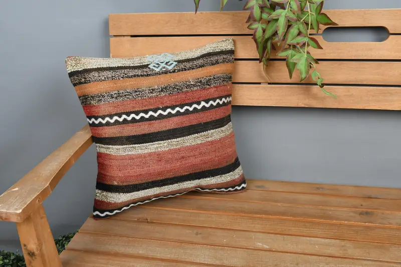 Turkish Pillow, Cushion Cover, 16x16 Red Cushion Case, Decorative Bolster Cushion Case, Vintage Kilim Throw Pillow, Kilim Pillow Cover - 1