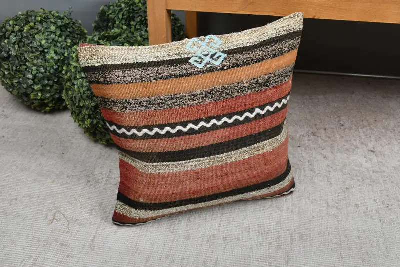 Turkish Pillow, Cushion Cover, 16x16 Red Cushion Case, Decorative Bolster Cushion Case, Vintage Kilim Throw Pillow, Kilim Pillow Cover - 7