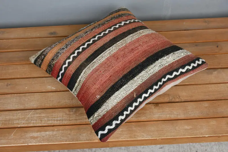 Turkish Pillow, Cushion Cover, 16x16 Red Cushion Case, Decorative Bolster Cushion Case, Vintage Kilim Throw Pillow, Kilim Pillow Cover - 2