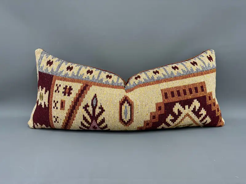 Vintage Kilim Throw Pillow, 16x36 Yellow Cushion Case, Kilim Cushion Sham, Outdoor Patio Pillow Sham, Pillow Sham, Kilim Pillow Cover - 1