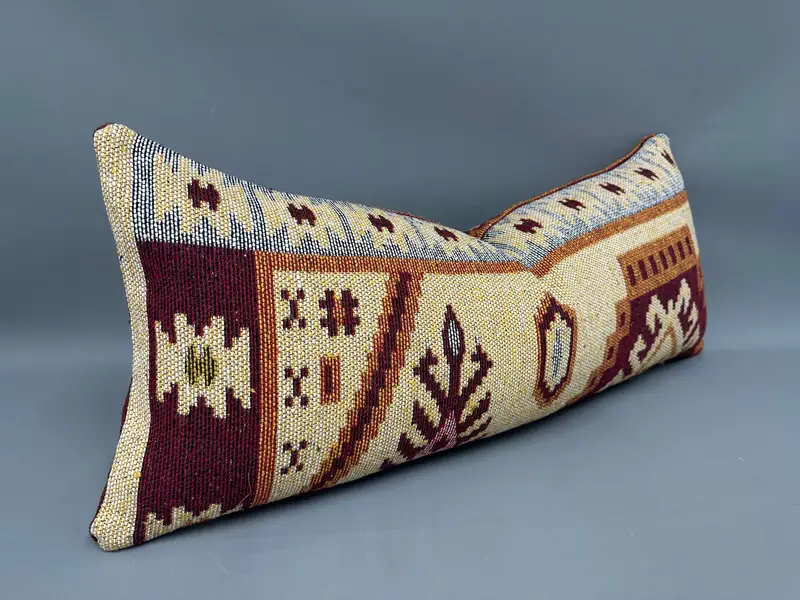 Vintage Kilim Throw Pillow, 16x36 Yellow Cushion Case, Kilim Cushion Sham, Outdoor Patio Pillow Sham, Pillow Sham, Kilim Pillow Cover - 2