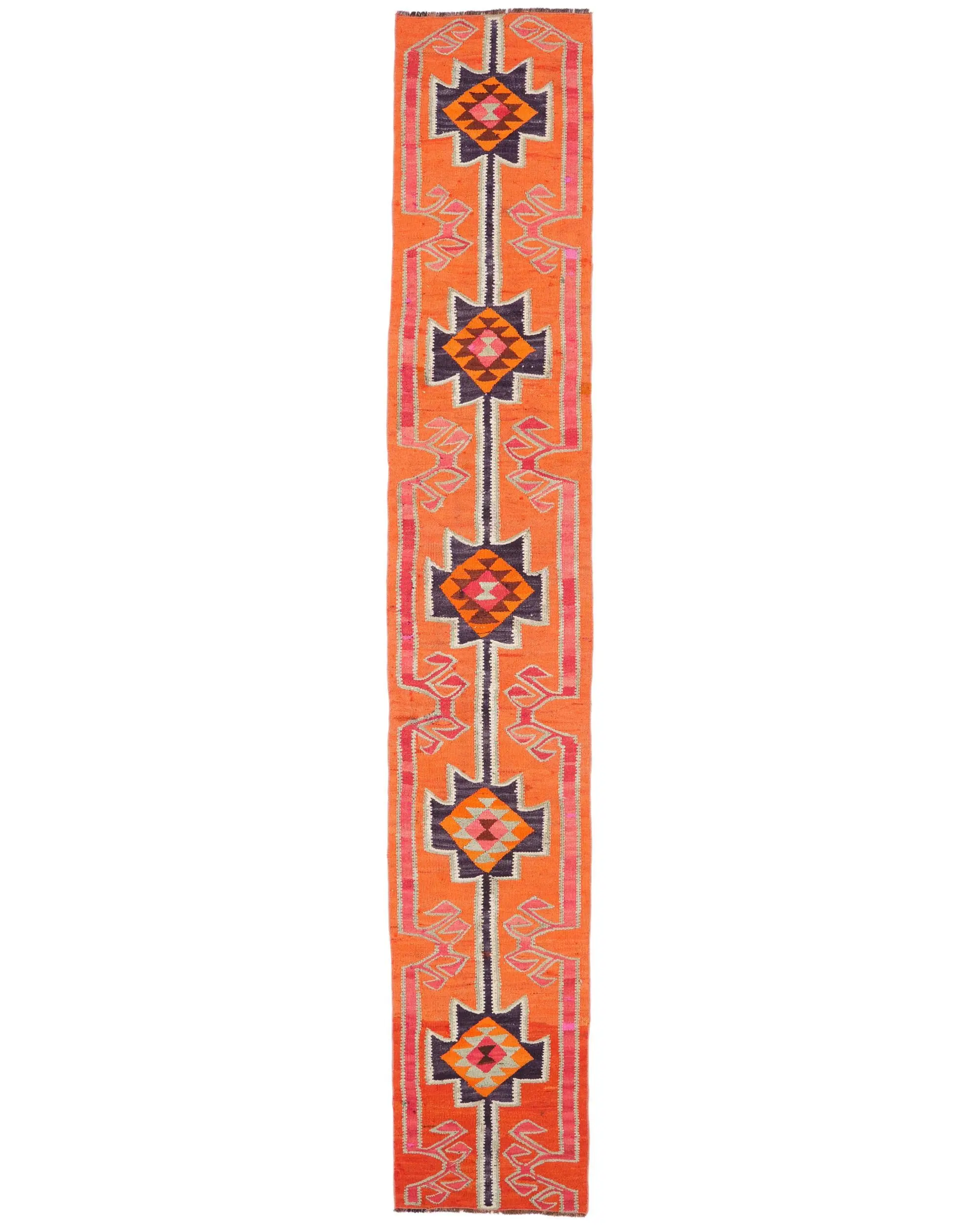 1,9x11,5 ft Teppich, türkischer Herki-Teppich, Vintage-Teppich aus orangefarbener Wolle im Südwesten - 1