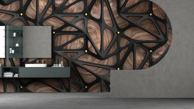 Elegant Printed Wallpaper: Abstract Wood, Brown & Black Geometric Design
