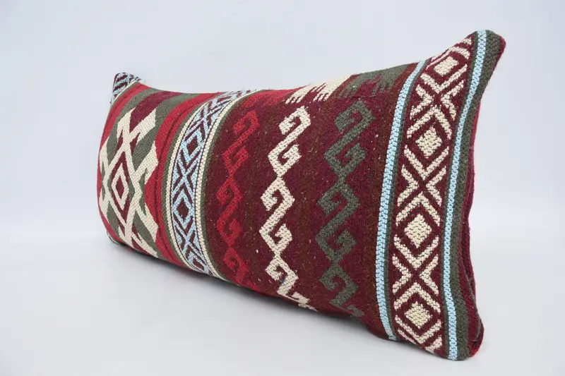 Gift Pillow, Handmade Throw Pillow, Throw Kilim Pillow, Wholesale Cushion, Pillow, Nomadic Cushion Cover, Turkish Kilim Pillow, 12x24 Red Cushion - 4