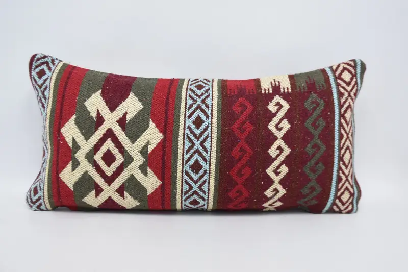 Gift Pillow, Handmade Throw Pillow, Throw Kilim Pillow, Wholesale Cushion, Pillow, Nomadic Cushion Cover, Turkish Kilim Pillow, 12x24 Red Cushion - 1