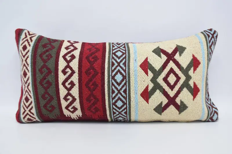 Gift Pillow, Handmade Throw Pillow, Throw Kilim Pillow, Wholesale Cushion, Pillow, Nomadic Cushion Cover, Turkish Kilim Pillow, 12x24 Red Cushion - 5