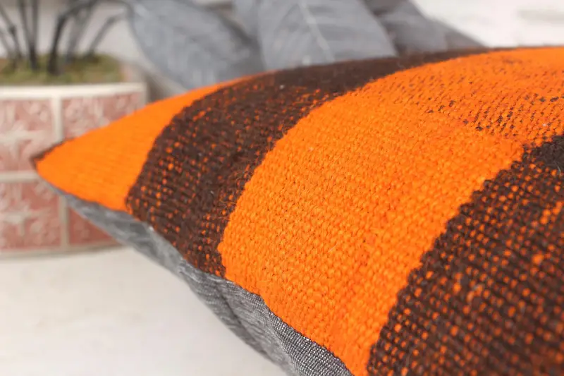 14x14 Orange Cushion Cover, Armchair Cushion Cover, Cushion, Turkish Pillow, Ethnical Kilim Rug Pillow, Interior Designer Pillow - 7