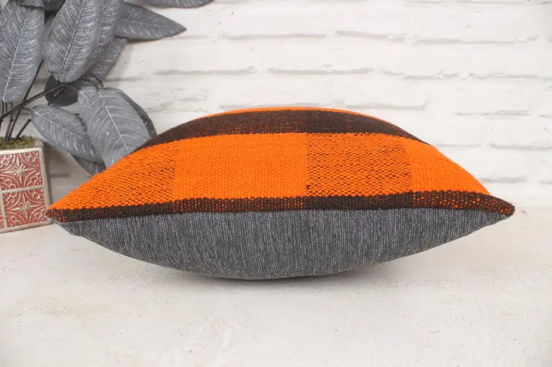 14x14 Orange Cushion Cover, Armchair Cushion Cover, Cushion, Turkish Pillow, Ethnical Kilim Rug Pillow, Interior Designer Pillow - 5