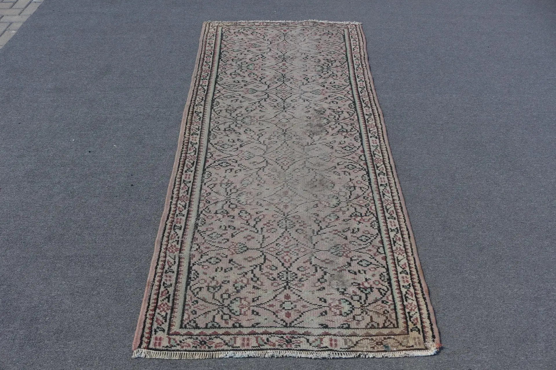 Türk 3.2x6.7 ft Halı, Vintage Halı, Gri Oryantal Halı Yün - 1