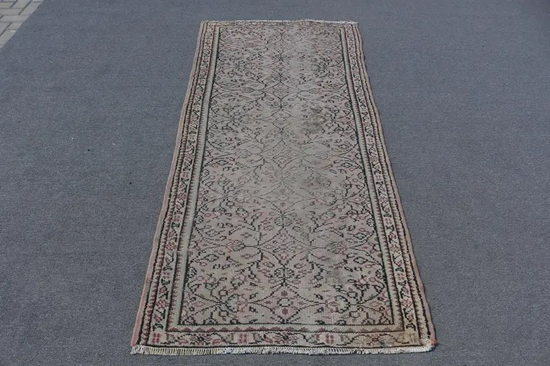 オリエンタル ピンク & グリーン ラグ、3.2x6.7 フィート エレガントな装飾