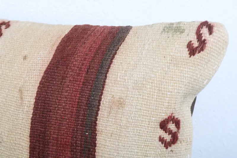 12x20 Beige Cushion Cover, Handmade Kilim Cushion, Pillow Cover, Vintage Kilim Pillow, Ethnical Kilim Rug Pillow, Yoga Pillow Sham - 5