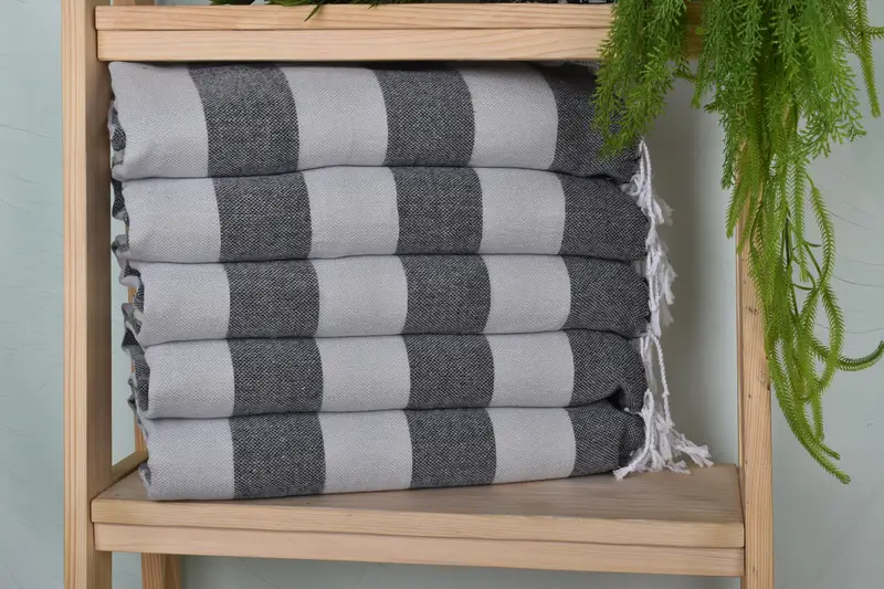 Gray-Black Striped Cotton Tea Towel, Hand Towel, 18x40 Inches