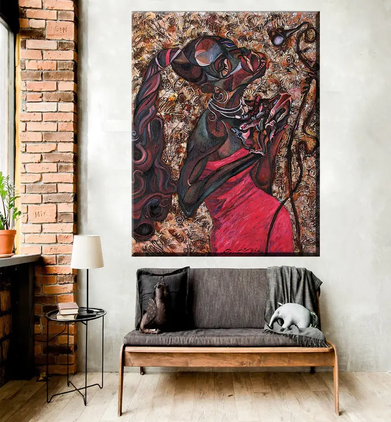Abstract African Jazz Art, Oil Painting Canvas, Abstract Art, Modern Wall Art, Jazz Poster,American Classic Artwork, Colorful Painting, - 1
