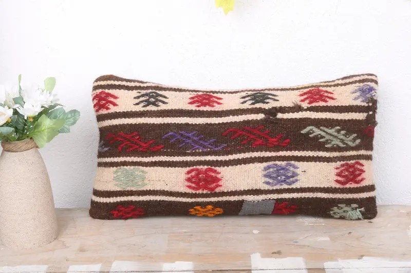 Traditional Cushion, Cushion Case, Pillow for Couch, Home Decor Pillow, Turkish Kilim Pillow, Square Throw Cushion Case, 8x16 White Pillow Sham - 2