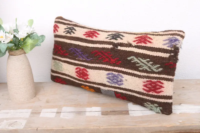 Traditional Cushion, Cushion Case, Pillow for Couch, Home Decor Pillow, Turkish Kilim Pillow, Square Throw Cushion Case, 8x16 White Pillow Sham - 4