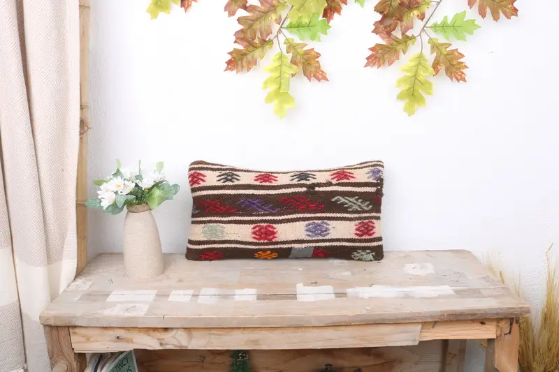Traditional Cushion, Cushion Case, Pillow for Couch, Home Decor Pillow, Turkish Kilim Pillow, Square Throw Cushion Case, 8x16 White Pillow Sham - 1