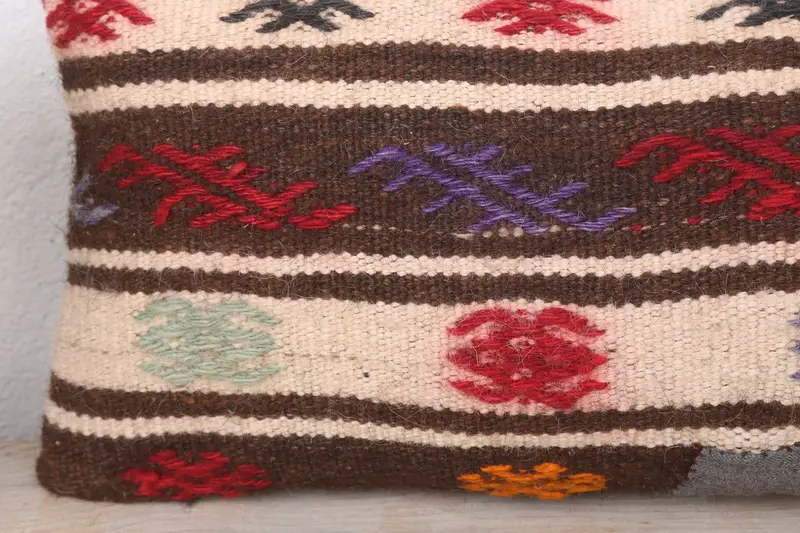 Traditional Cushion, Cushion Case, Pillow for Couch, Home Decor Pillow, Turkish Kilim Pillow, Square Throw Cushion Case, 8x16 White Pillow Sham - 3