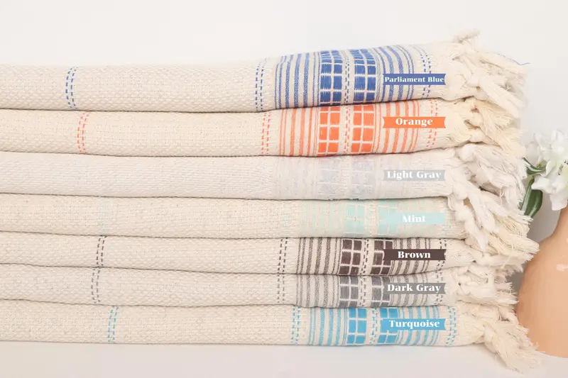 Turkish Tablecloth, Welcome Wedding Gift, Woven Blanket, 96x94 Linen Striped Towel, Throw Blanket, Bachelorette Party Favors, Wedding Hand Made Gift - 1
